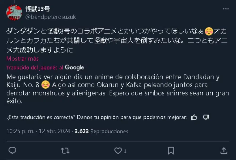 Kaiju N.8 Y Dandadan Twitter Captura 0101